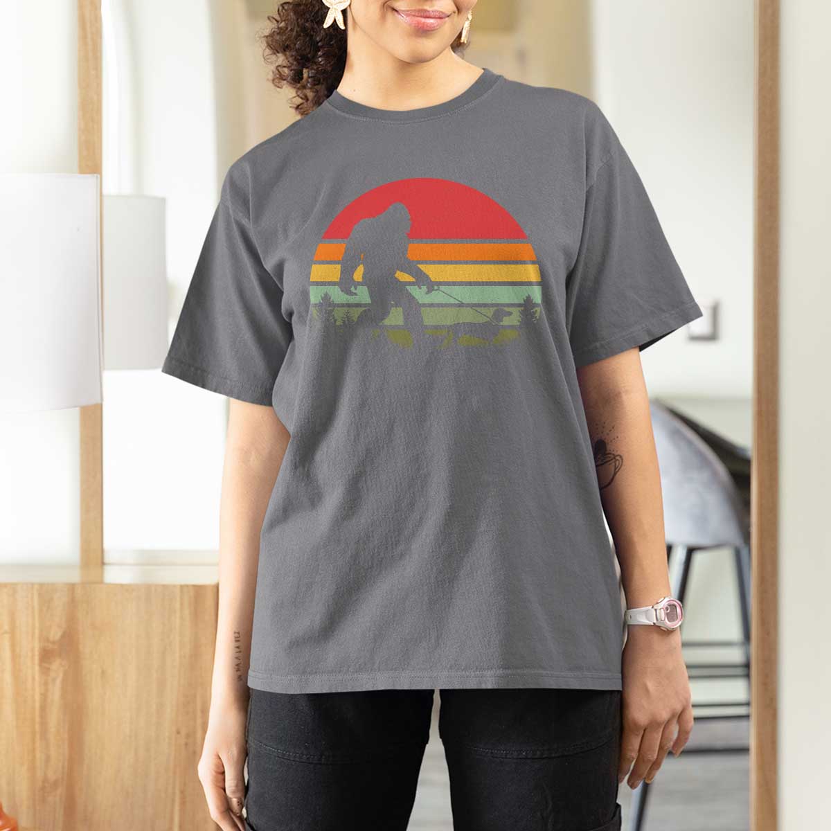 Retro Bigfoot Walking Dachshund T Shirt For Women Funny Doxie Wiener Dog Walker Vintage 70s 80s - Wonder Print Shop