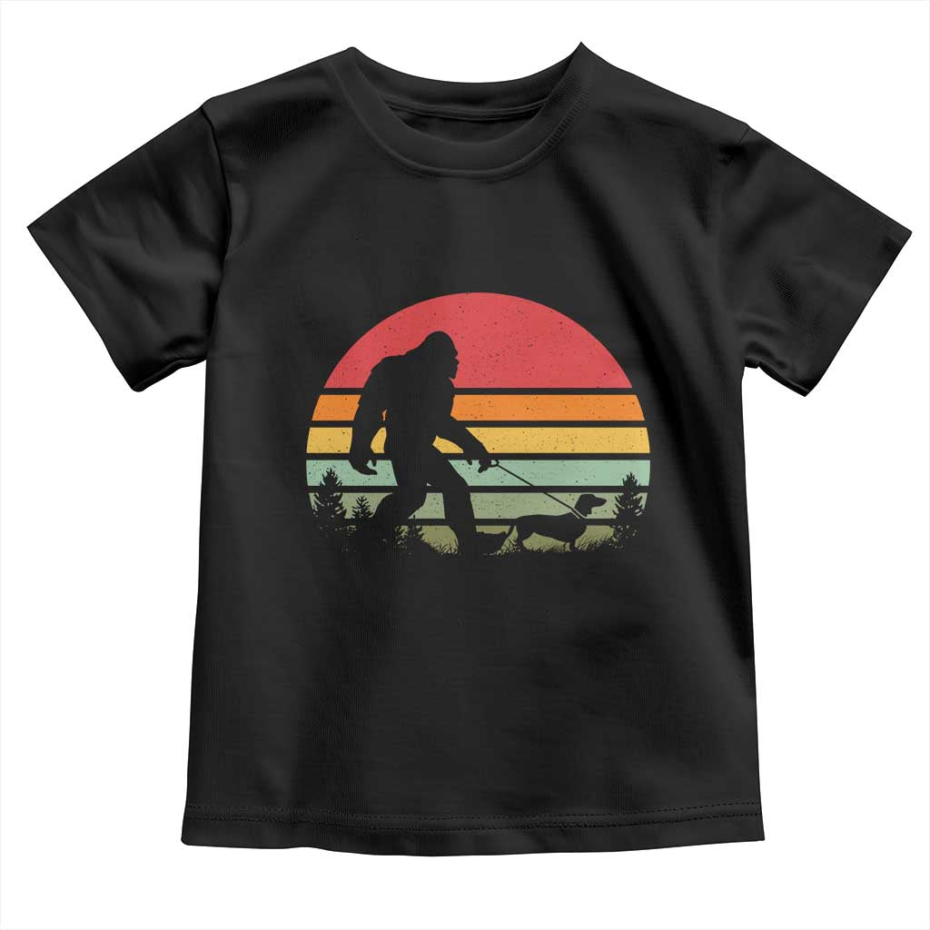 Retro Bigfoot Walking Dachshund Toddler T Shirt Funny Doxie Wiener Dog Walker Vintage 70s 80s - Wonder Print Shop