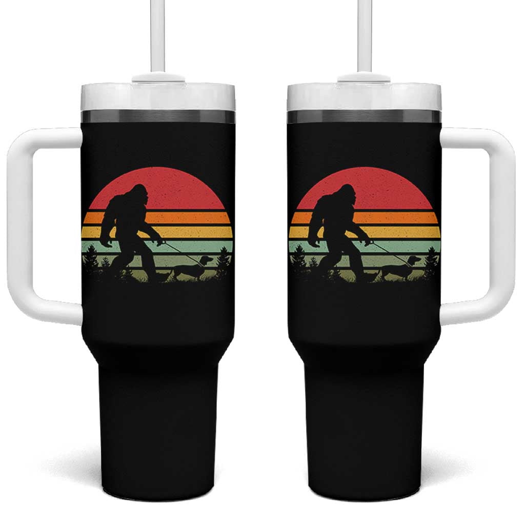 Retro Bigfoot Walking Dachshund Tumbler With Handle Funny Doxie Wiener Dog Walker Vintage 70s 80s - Wonder Print Shop