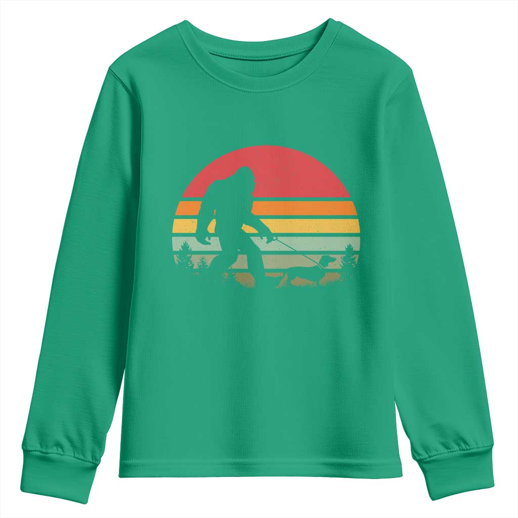 Retro Bigfoot Walking Dachshund Youth Sweatshirt Funny Doxie Wiener Dog Walker Vintage 70s 80s - Wonder Print Shop