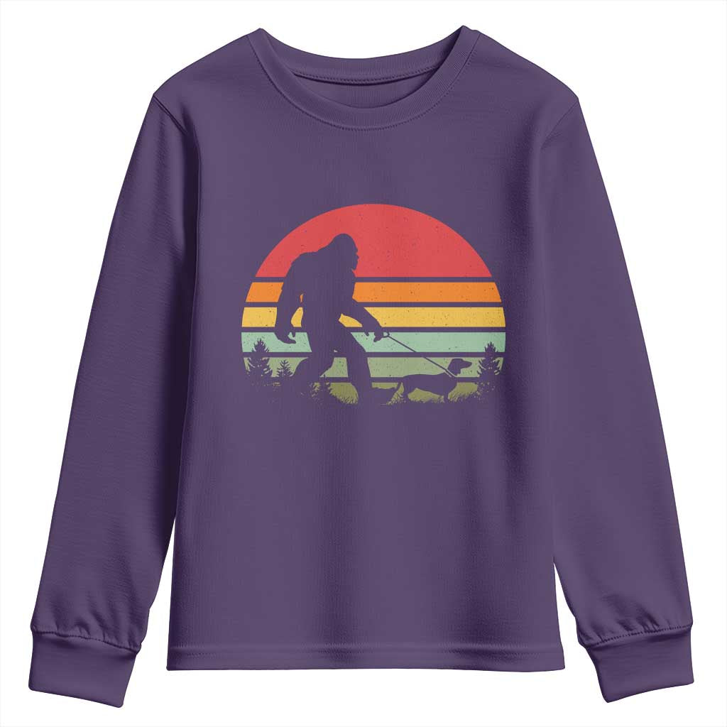 Retro Bigfoot Walking Dachshund Youth Sweatshirt Funny Doxie Wiener Dog Walker Vintage 70s 80s - Wonder Print Shop