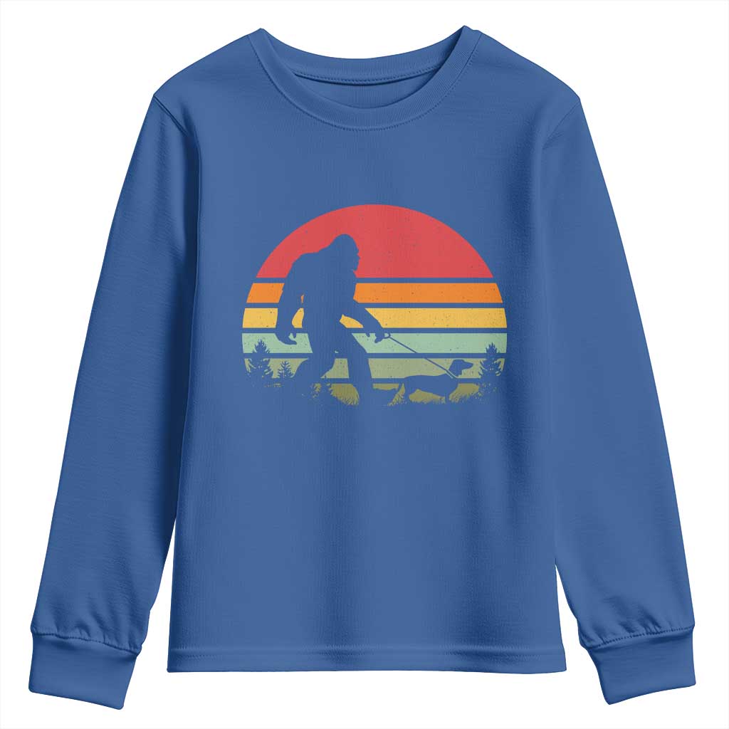 Retro Bigfoot Walking Dachshund Youth Sweatshirt Funny Doxie Wiener Dog Walker Vintage 70s 80s - Wonder Print Shop