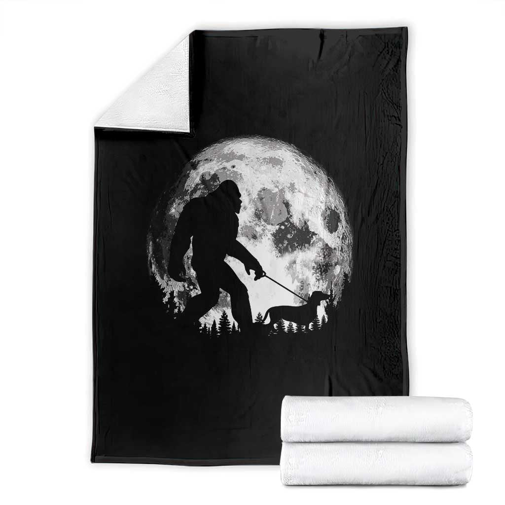 Bigfoot Walking Dachshund Throw Blanket Funny Doxie Wiener Sasquatch Night Stroll Full Moon - Wonder Print Shop