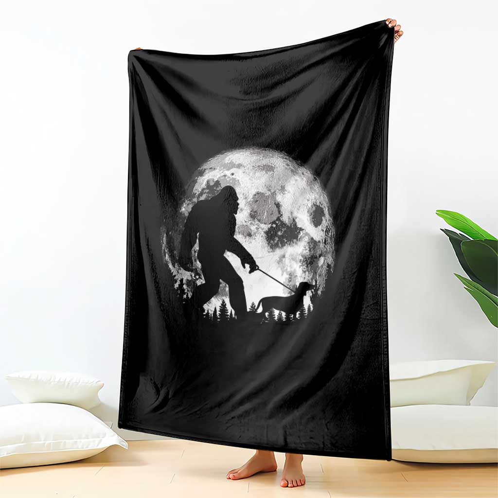 Bigfoot Walking Dachshund Throw Blanket Funny Doxie Wiener Sasquatch Night Stroll Full Moon - Wonder Print Shop