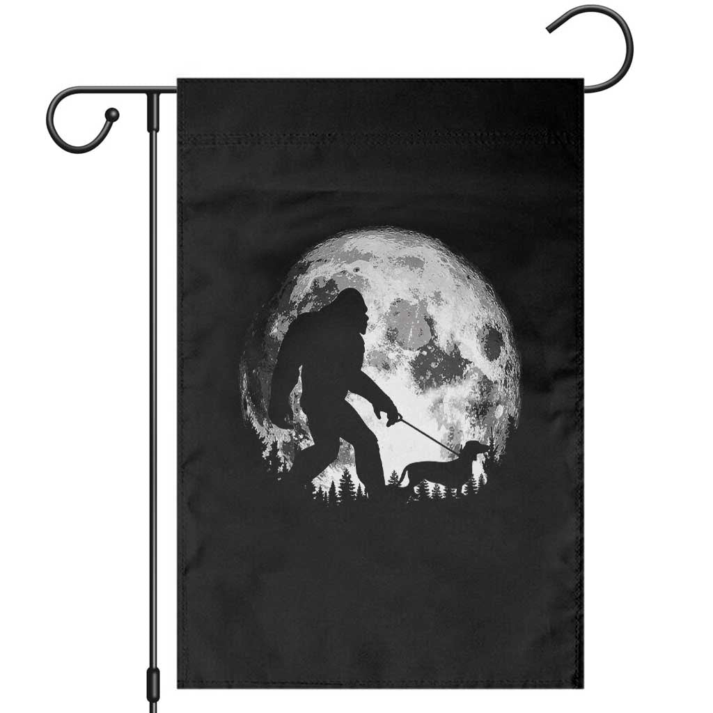 Bigfoot Walking Dachshund Garden Flag Funny Doxie Wiener Sasquatch Night Stroll Full Moon - Wonder Print Shop