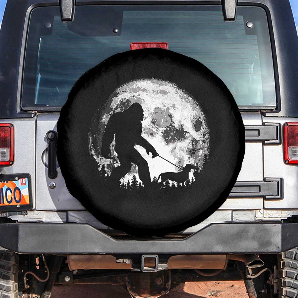 Bigfoot Walking Dachshund Spare Tire Cover Funny Doxie Wiener Sasquatch Night Stroll Full Moon - Wonder Print Shop