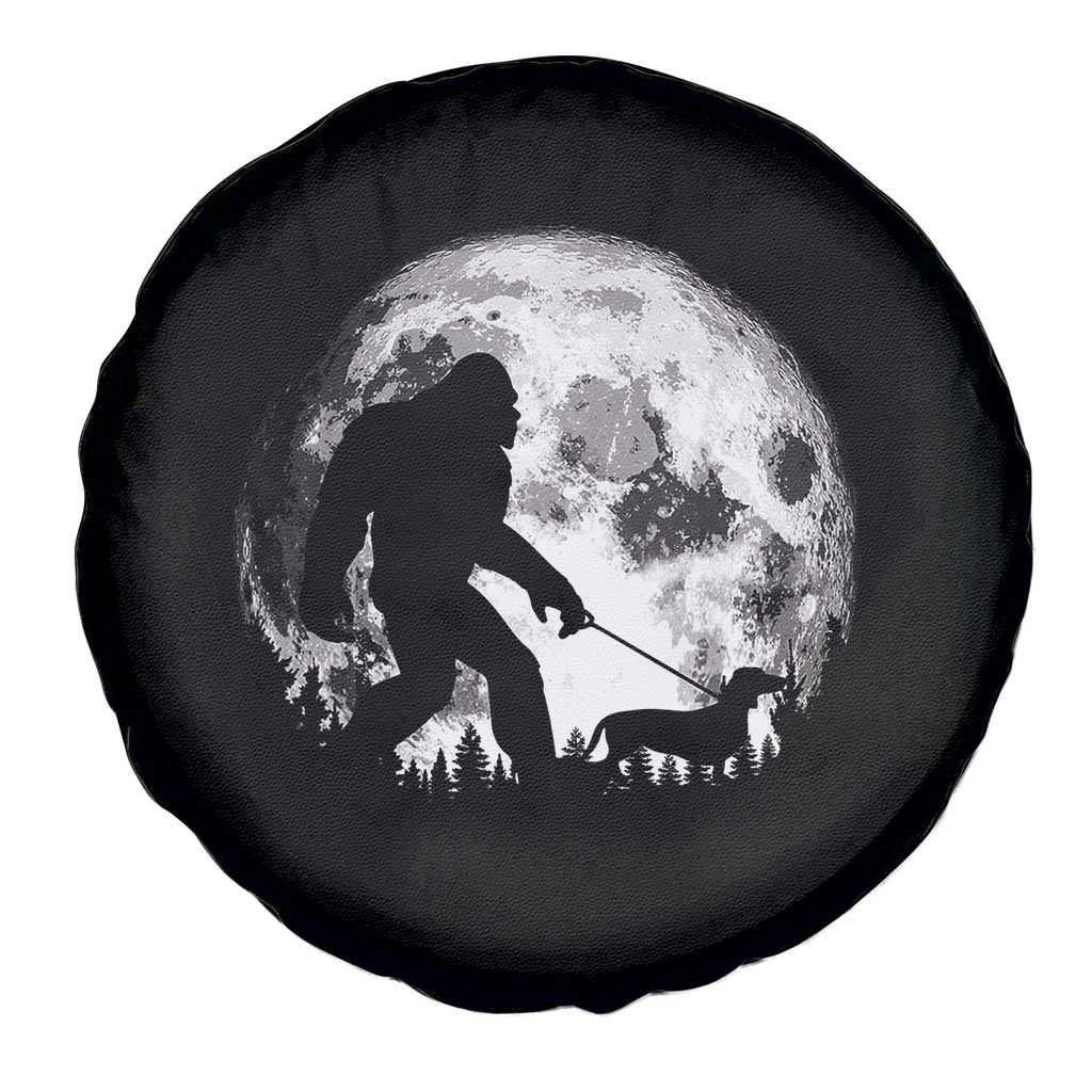 Bigfoot Walking Dachshund Spare Tire Cover Funny Doxie Wiener Sasquatch Night Stroll Full Moon - Wonder Print Shop