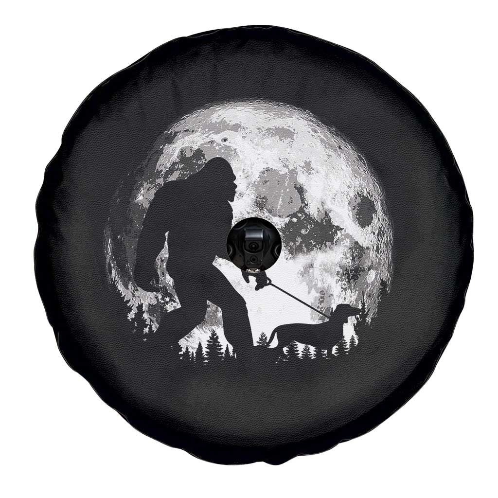 Bigfoot Walking Dachshund Spare Tire Cover Funny Doxie Wiener Sasquatch Night Stroll Full Moon - Wonder Print Shop