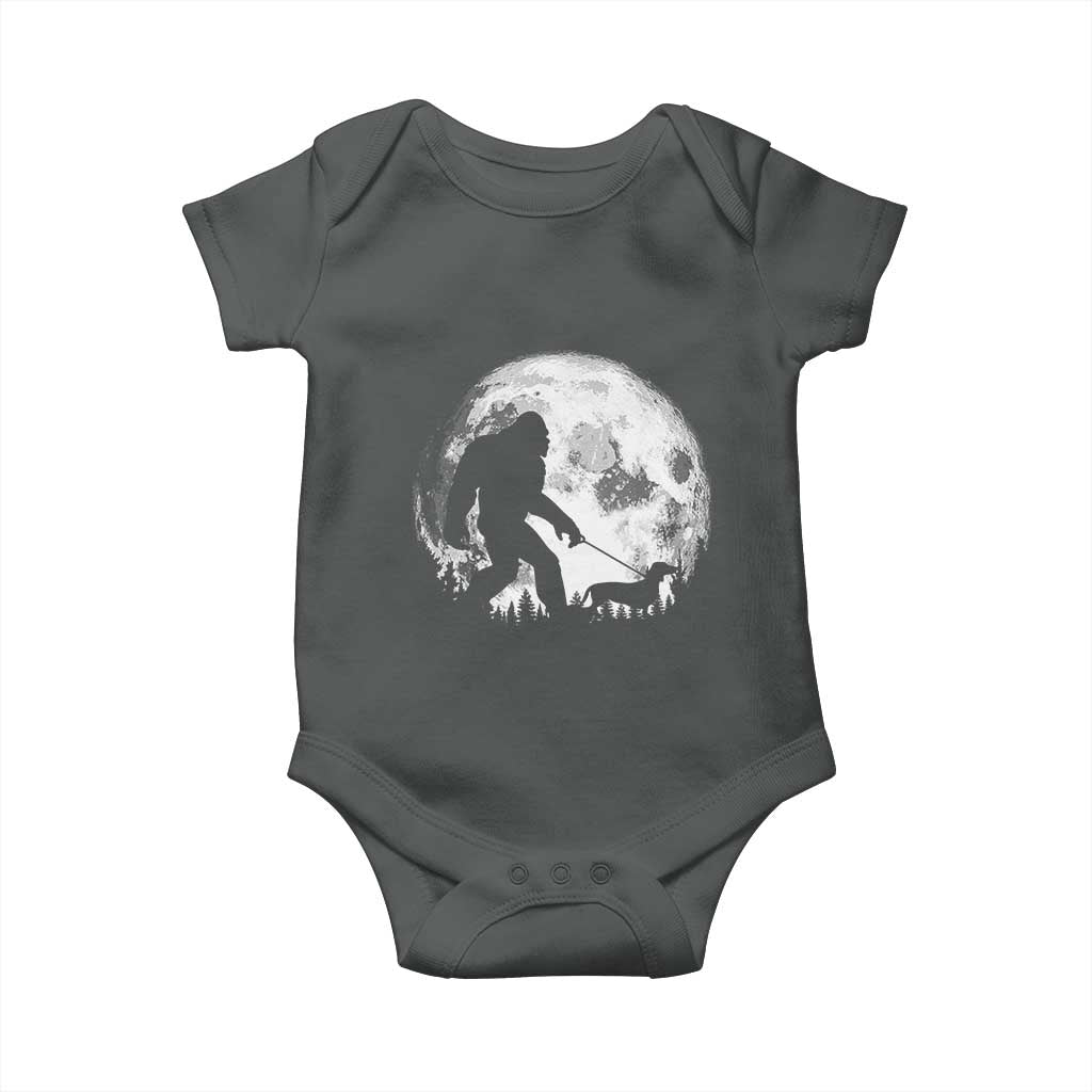 Bigfoot Walking Dachshund Baby Onesie Funny Doxie Wiener Sasquatch Night Stroll Full Moon - Wonder Print Shop