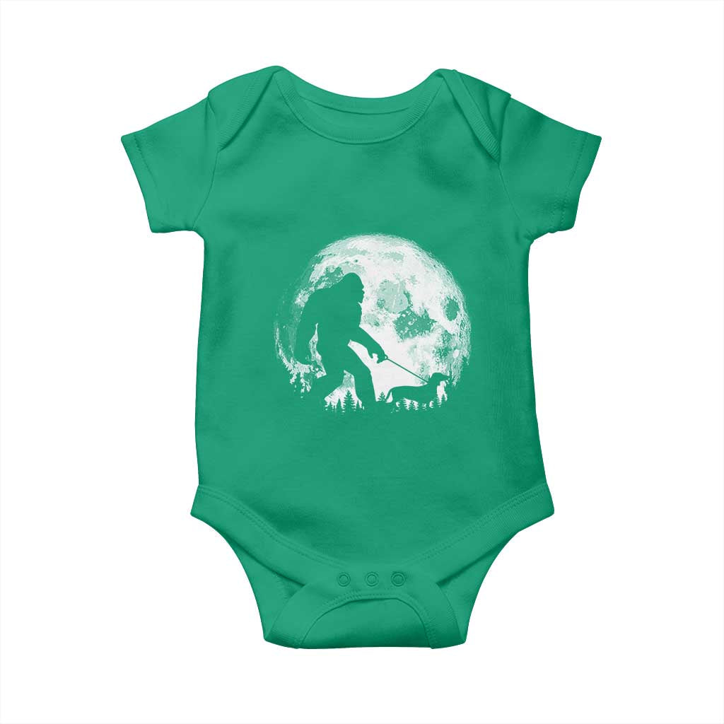 Bigfoot Walking Dachshund Baby Onesie Funny Doxie Wiener Sasquatch Night Stroll Full Moon - Wonder Print Shop
