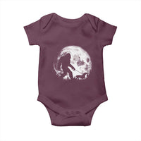 Bigfoot Walking Dachshund Baby Onesie Funny Doxie Wiener Sasquatch Night Stroll Full Moon - Wonder Print Shop