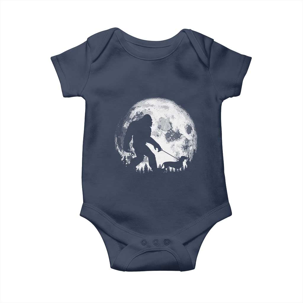 Bigfoot Walking Dachshund Baby Onesie Funny Doxie Wiener Sasquatch Night Stroll Full Moon - Wonder Print Shop