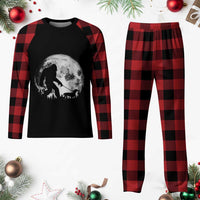 Bigfoot Walking Dachshund Plaid Pajama Set Funny Doxie Wiener Sasquatch Night Stroll Full Moon - Wonder Print Shop