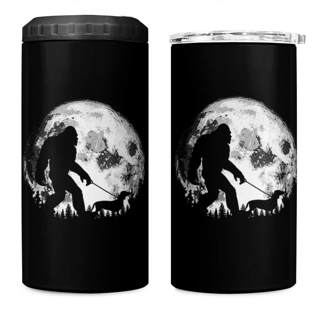 Bigfoot Walking Dachshund 4 in 1 Can Cooler Tumbler Funny Doxie Wiener Sasquatch Night Stroll Full Moon - Wonder Print Shop