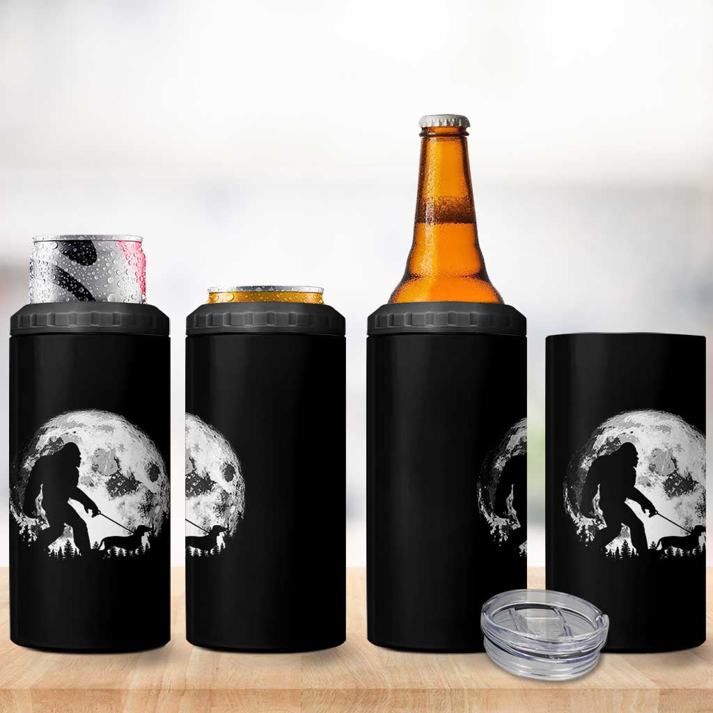 Bigfoot Walking Dachshund 4 in 1 Can Cooler Tumbler Funny Doxie Wiener Sasquatch Night Stroll Full Moon - Wonder Print Shop