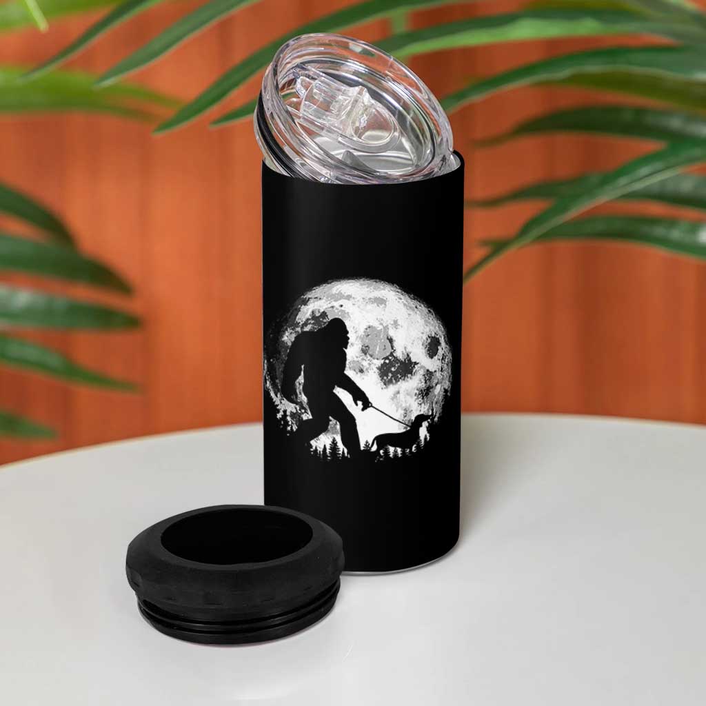 Bigfoot Walking Dachshund 4 in 1 Can Cooler Tumbler Funny Doxie Wiener Sasquatch Night Stroll Full Moon - Wonder Print Shop