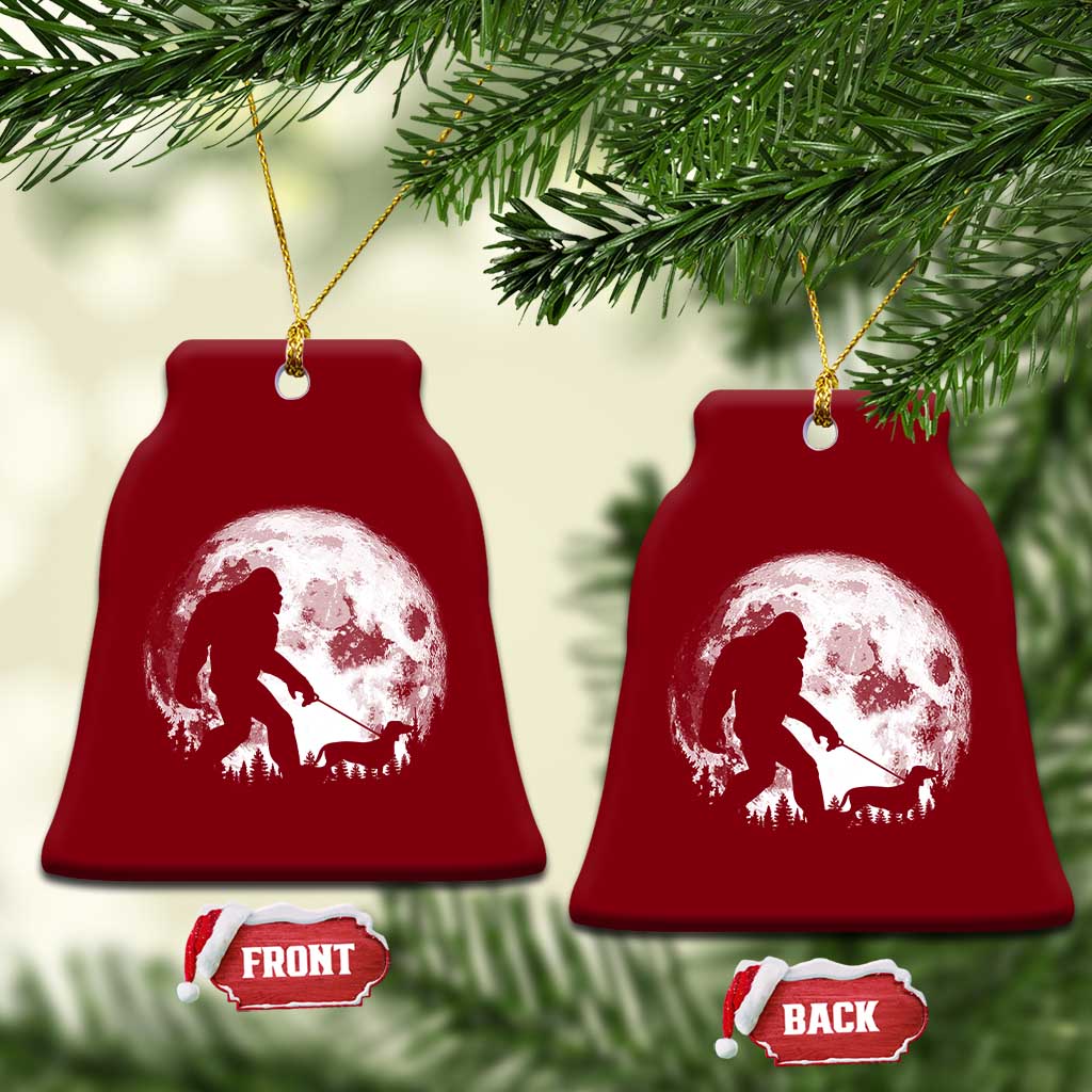 Bigfoot Walking Dachshund Ceramic Ornament Funny Doxie Wiener Sasquatch Night Stroll Full Moon - Wonder Print Shop