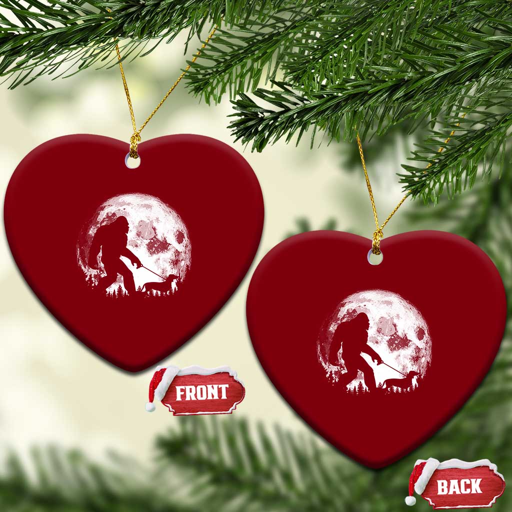 Bigfoot Walking Dachshund Ceramic Ornament Funny Doxie Wiener Sasquatch Night Stroll Full Moon - Wonder Print Shop