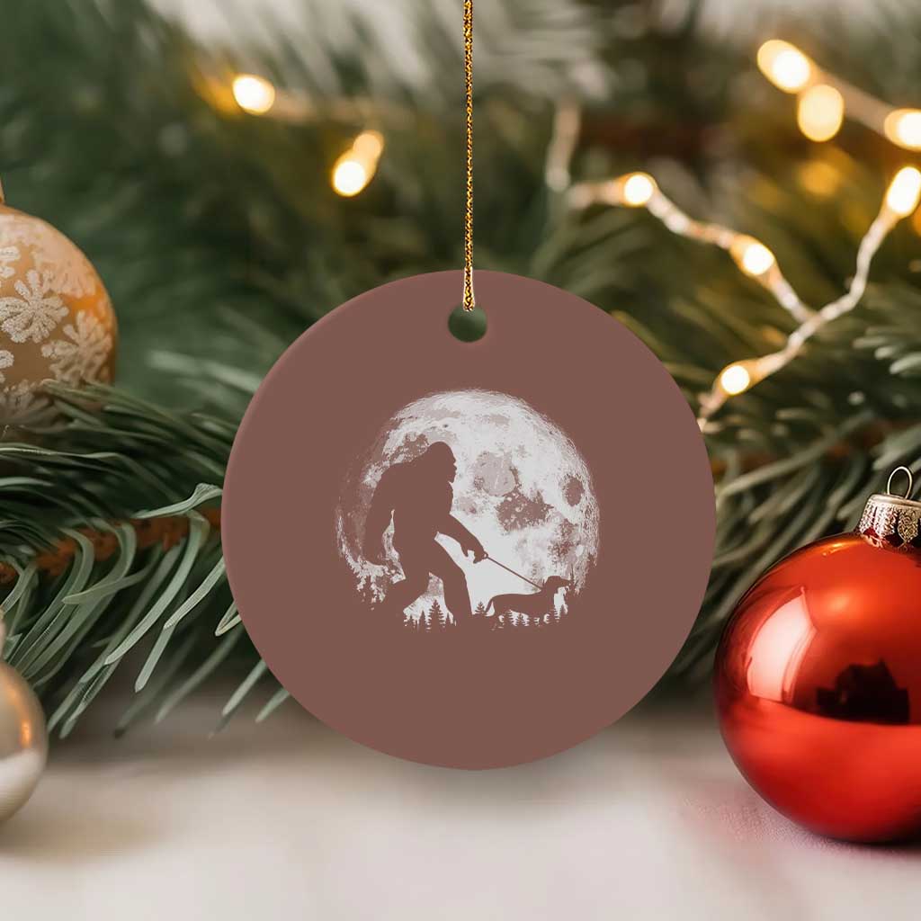 Bigfoot Walking Dachshund Ceramic Ornament Funny Doxie Wiener Sasquatch Night Stroll Full Moon - Wonder Print Shop
