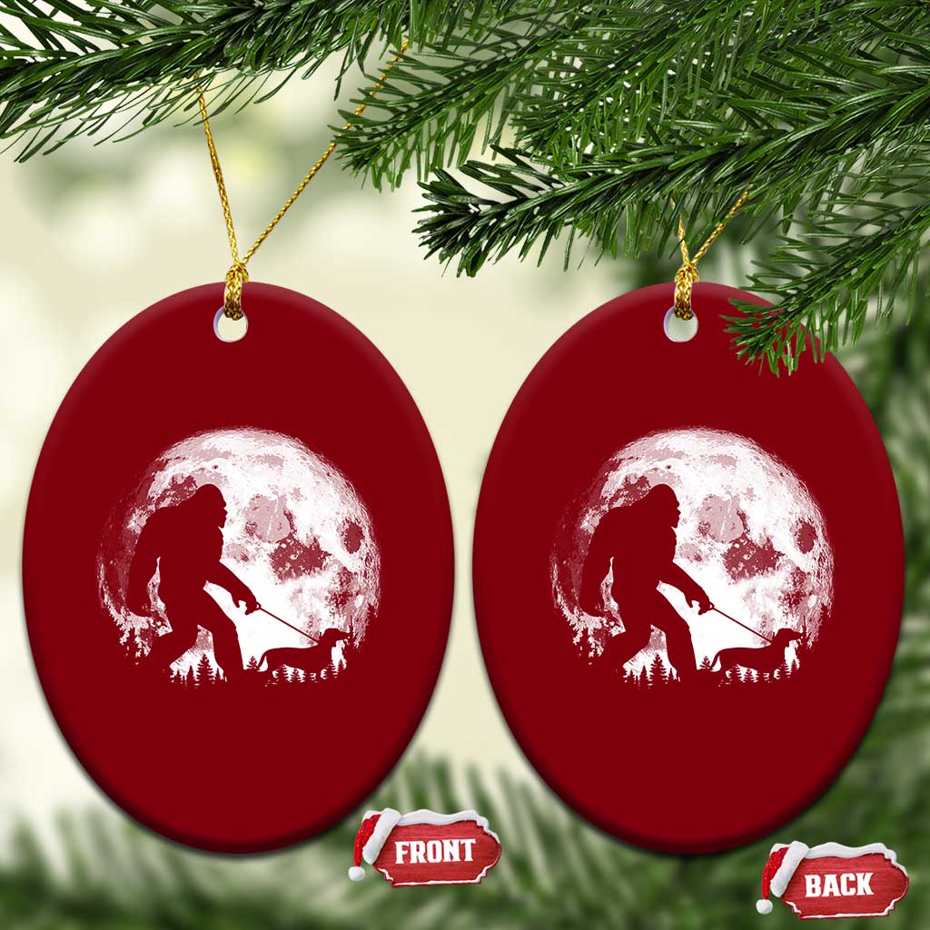 Bigfoot Walking Dachshund Ceramic Ornament Funny Doxie Wiener Sasquatch Night Stroll Full Moon - Wonder Print Shop