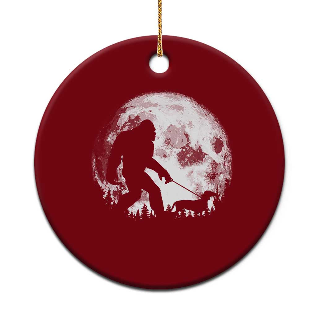 Bigfoot Walking Dachshund Ceramic Ornament Funny Doxie Wiener Sasquatch Night Stroll Full Moon - Wonder Print Shop