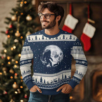 Bigfoot Walking Dachshund Ugly Christmas Sweater Funny Doxie Wiener Sasquatch Night Stroll Full Moon - Wonder Print Shop