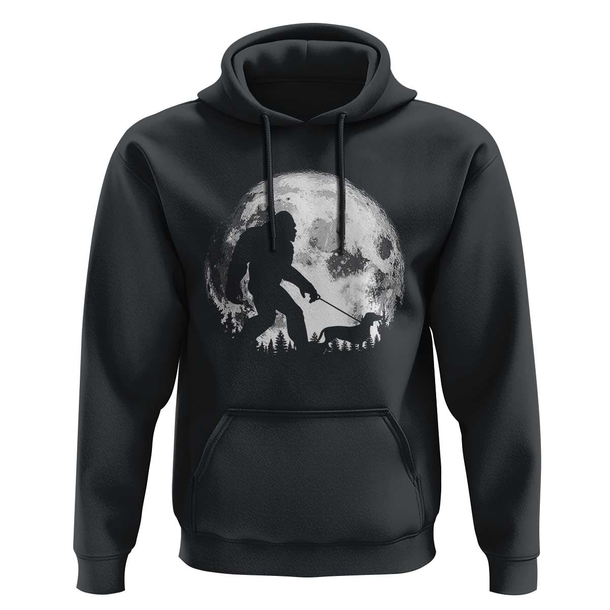 Bigfoot Walking Dachshund Hoodie Funny Doxie Wiener Sasquatch Night Stroll Full Moon - Wonder Print Shop