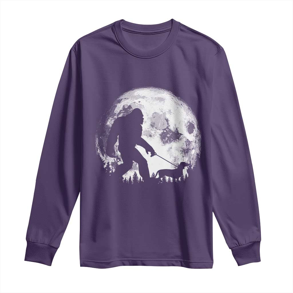 Bigfoot Walking Dachshund Long Sleeve Shirt Funny Doxie Wiener Sasquatch Night Stroll Full Moon - Wonder Print Shop