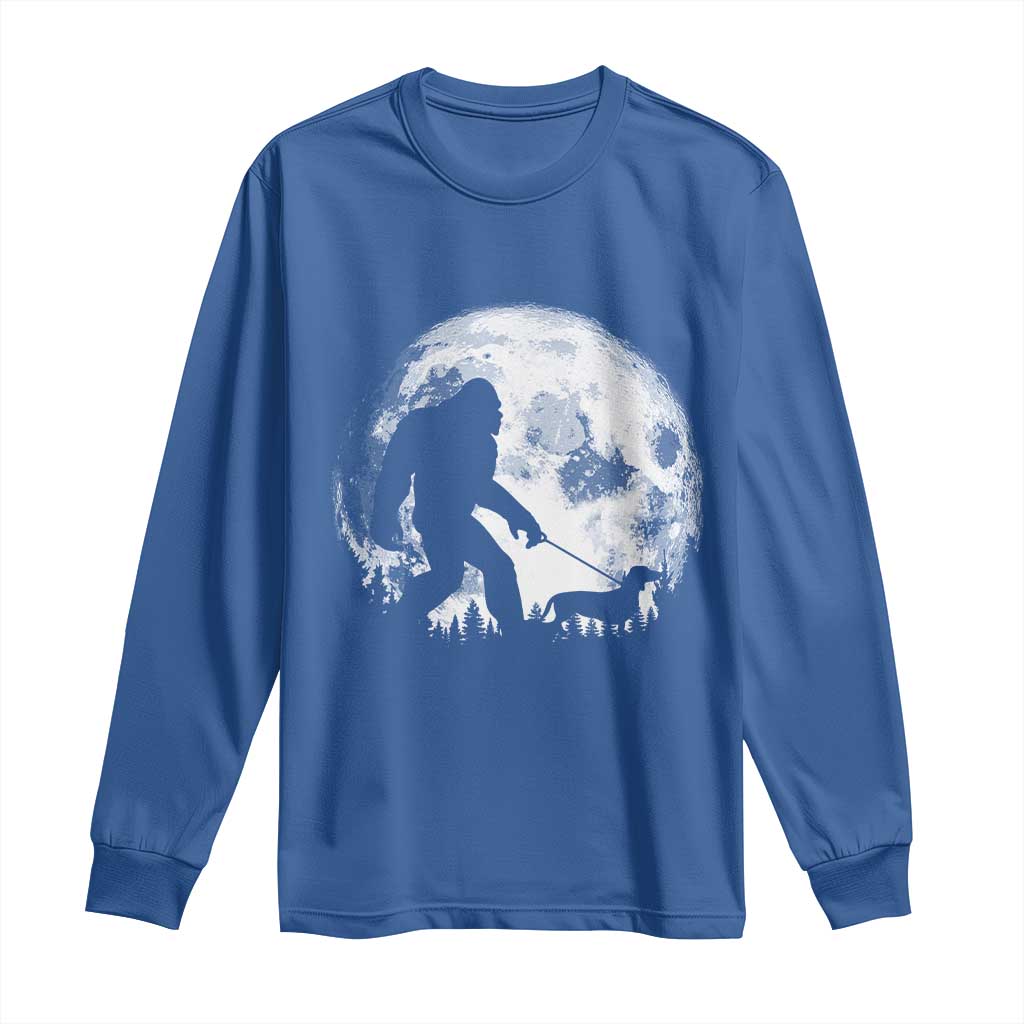 Bigfoot Walking Dachshund Long Sleeve Shirt Funny Doxie Wiener Sasquatch Night Stroll Full Moon - Wonder Print Shop