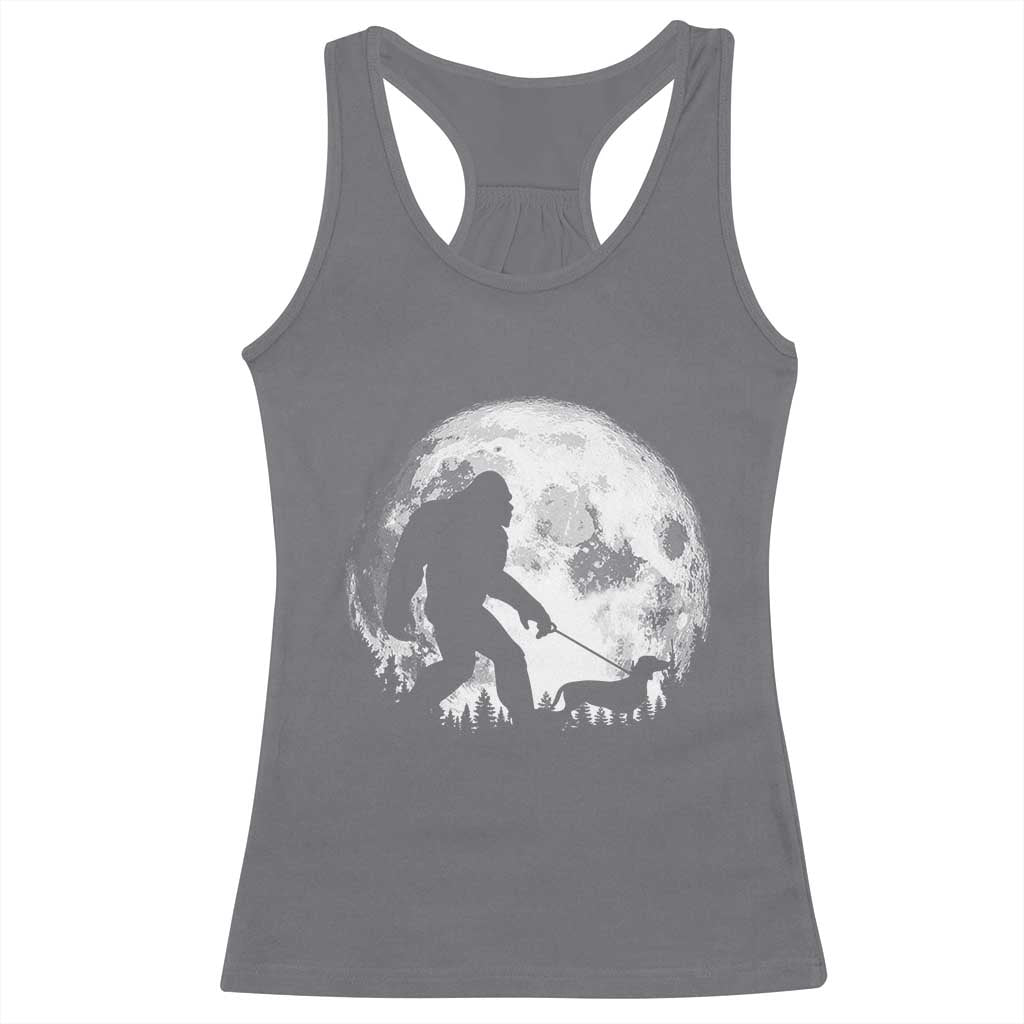 Bigfoot Walking Dachshund Racerback Tank Top Funny Doxie Wiener Sasquatch Night Stroll Full Moon - Wonder Print Shop