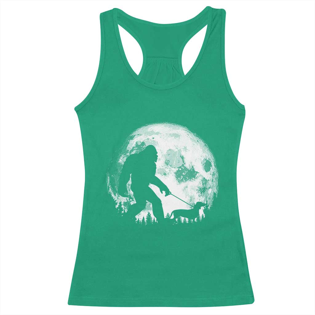 Bigfoot Walking Dachshund Racerback Tank Top Funny Doxie Wiener Sasquatch Night Stroll Full Moon - Wonder Print Shop