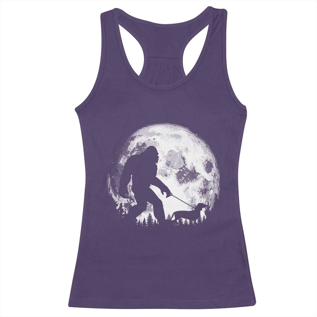 Bigfoot Walking Dachshund Racerback Tank Top Funny Doxie Wiener Sasquatch Night Stroll Full Moon - Wonder Print Shop