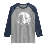 Bigfoot Walking Dachshund Raglan Shirt Funny Doxie Wiener Sasquatch Night Stroll Full Moon - Wonder Print Shop