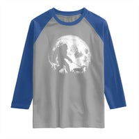 Bigfoot Walking Dachshund Raglan Shirt Funny Doxie Wiener Sasquatch Night Stroll Full Moon - Wonder Print Shop