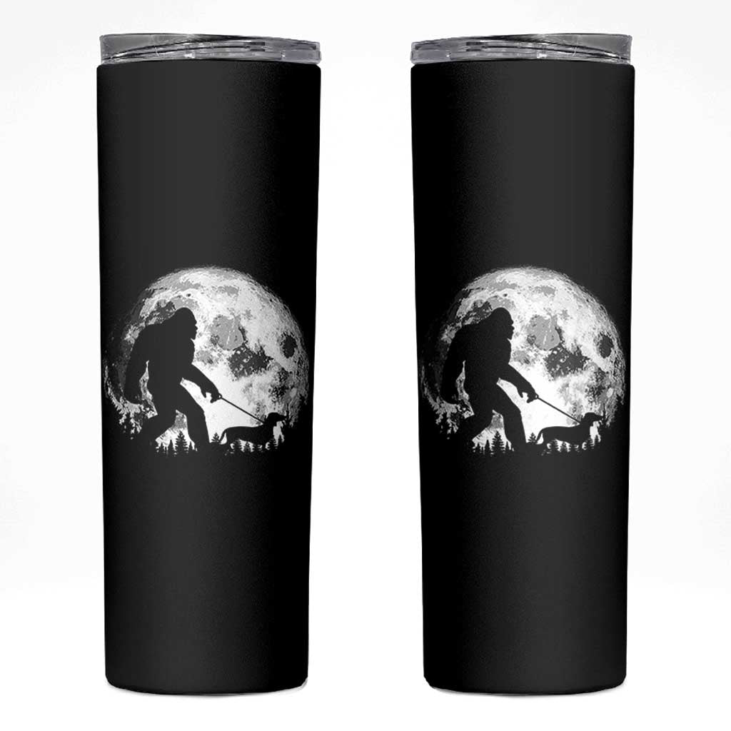 Bigfoot Walking Dachshund Skinny Tumbler Funny Doxie Wiener Sasquatch Night Stroll Full Moon - Wonder Print Shop