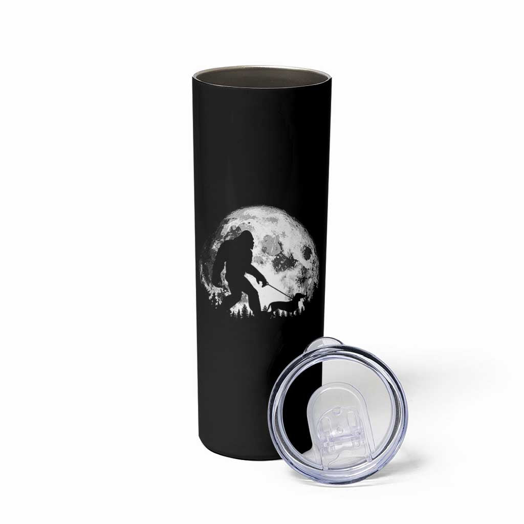 Bigfoot Walking Dachshund Skinny Tumbler Funny Doxie Wiener Sasquatch Night Stroll Full Moon - Wonder Print Shop