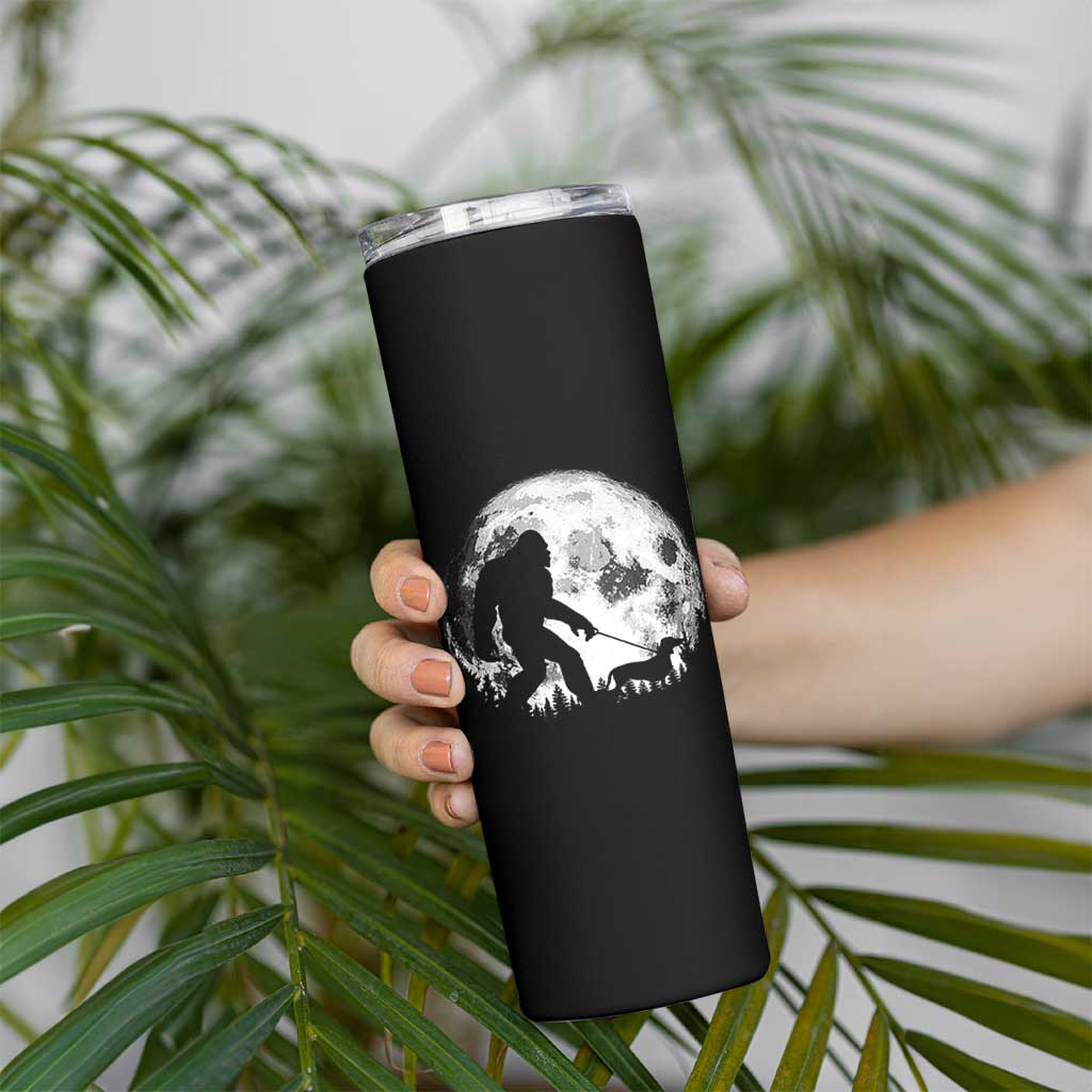 Bigfoot Walking Dachshund Skinny Tumbler Funny Doxie Wiener Sasquatch Night Stroll Full Moon - Wonder Print Shop