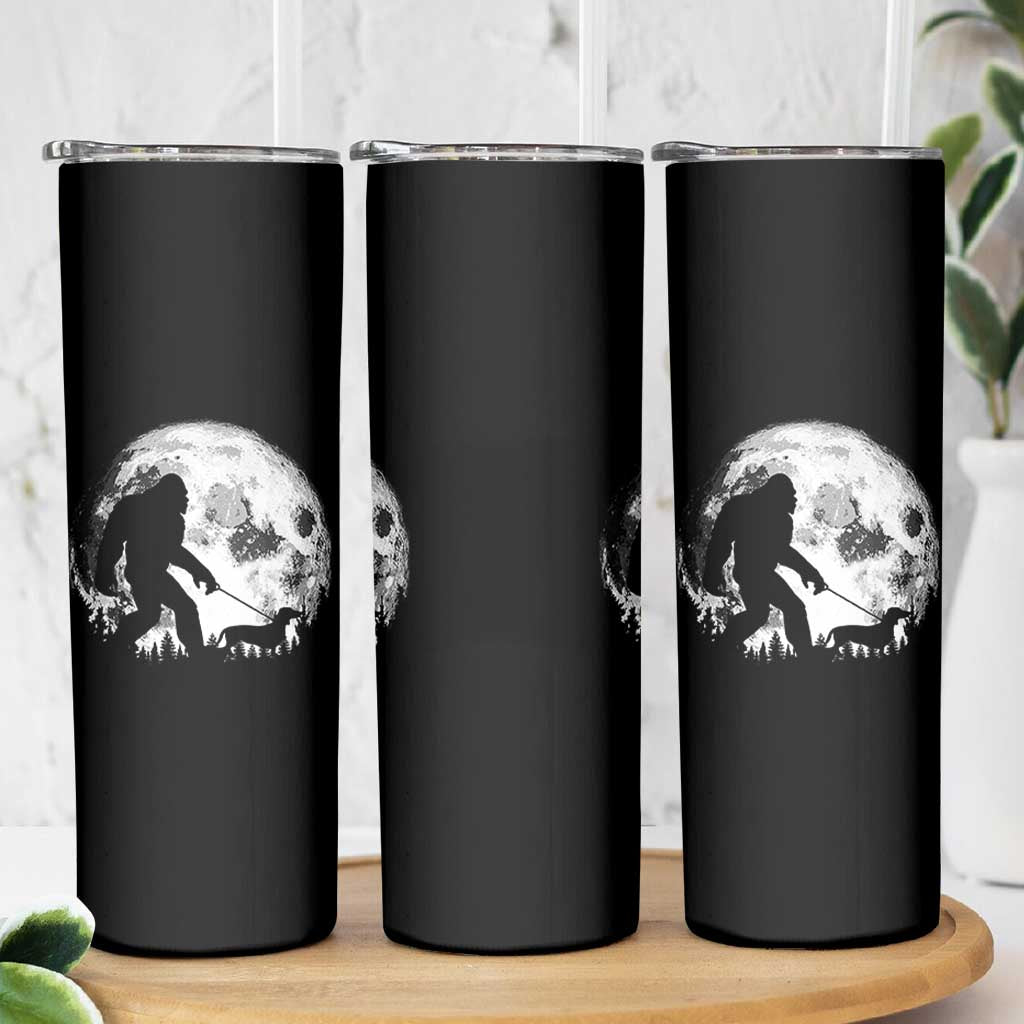 Bigfoot Walking Dachshund Skinny Tumbler Funny Doxie Wiener Sasquatch Night Stroll Full Moon - Wonder Print Shop
