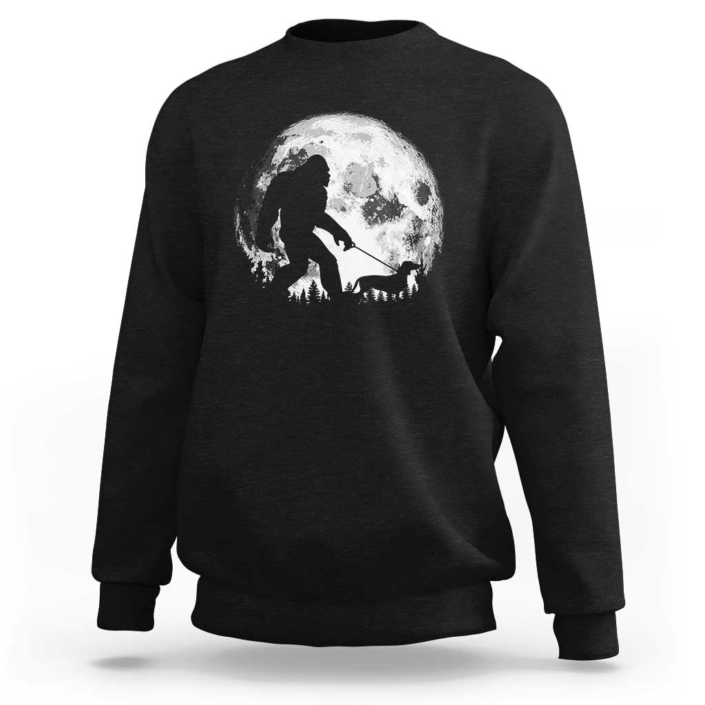 Bigfoot Walking Dachshund Sweatshirt Funny Doxie Wiener Sasquatch Night Stroll Full Moon - Wonder Print Shop