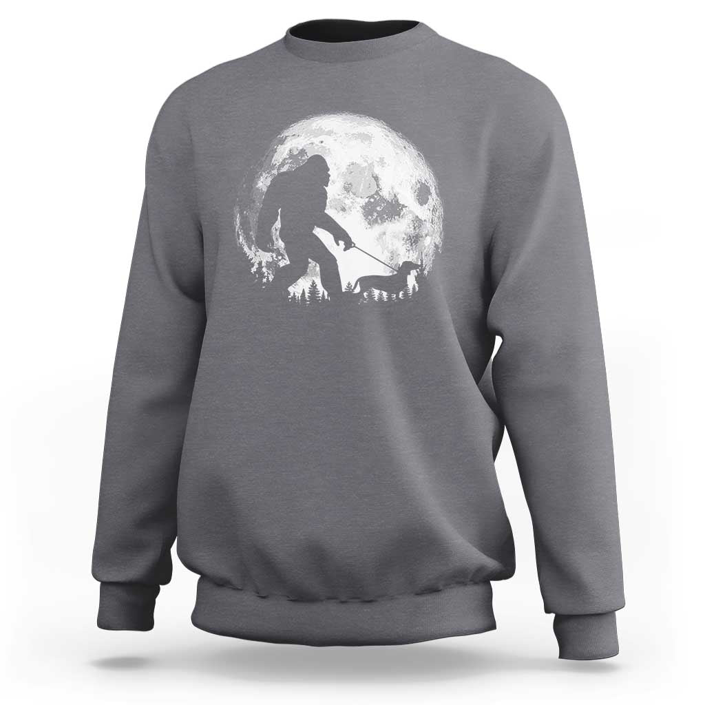 Bigfoot Walking Dachshund Sweatshirt Funny Doxie Wiener Sasquatch Night Stroll Full Moon - Wonder Print Shop