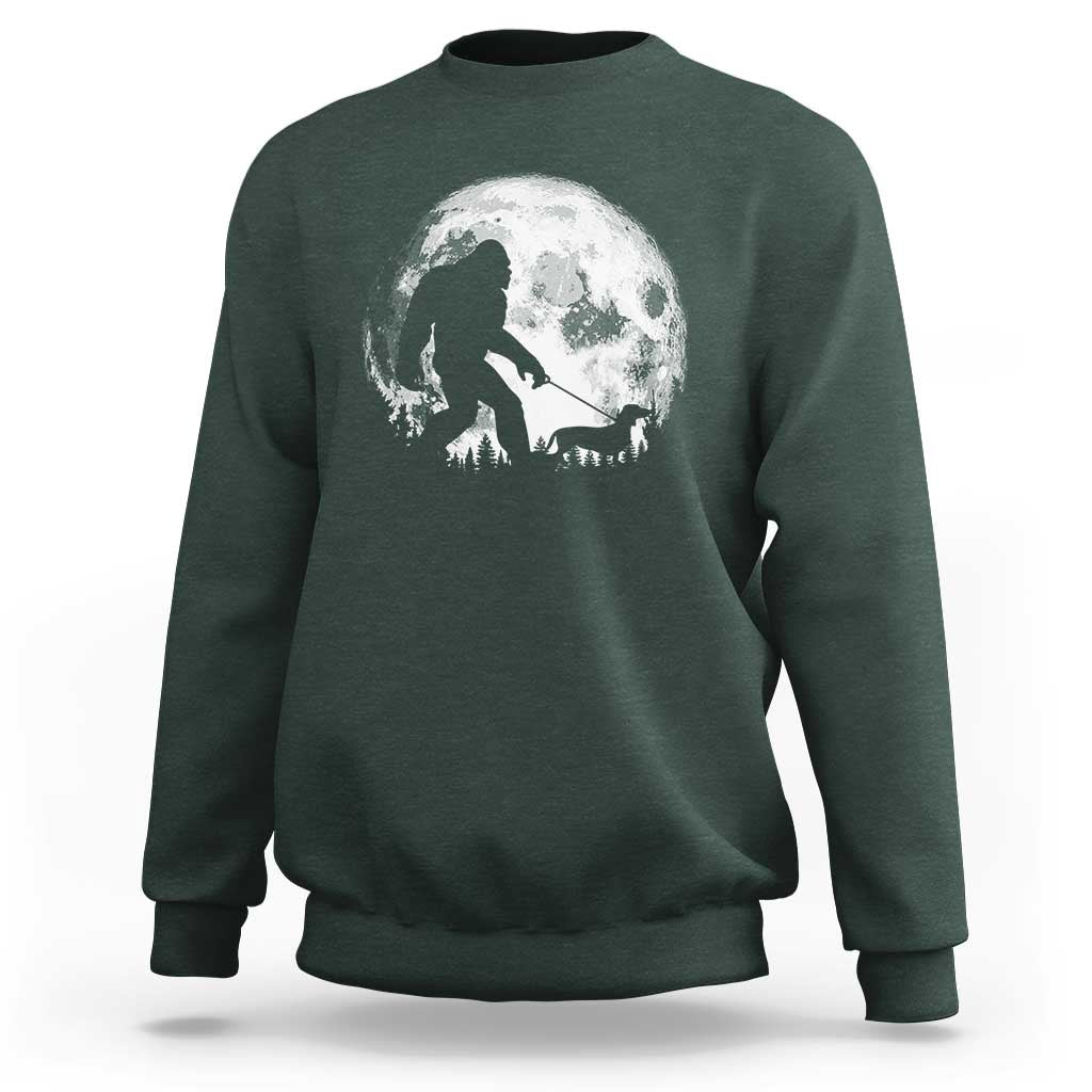 Bigfoot Walking Dachshund Sweatshirt Funny Doxie Wiener Sasquatch Night Stroll Full Moon - Wonder Print Shop