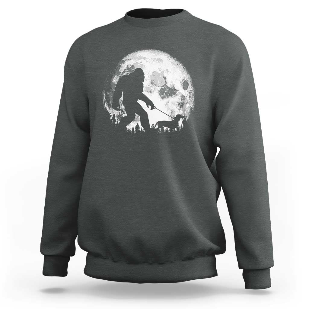 Bigfoot Walking Dachshund Sweatshirt Funny Doxie Wiener Sasquatch Night Stroll Full Moon - Wonder Print Shop