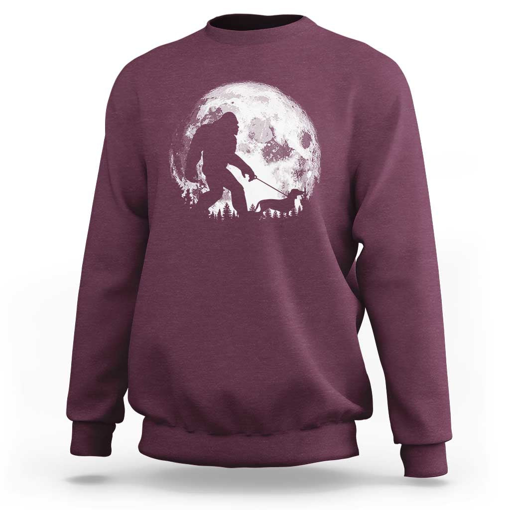 Bigfoot Walking Dachshund Sweatshirt Funny Doxie Wiener Sasquatch Night Stroll Full Moon - Wonder Print Shop