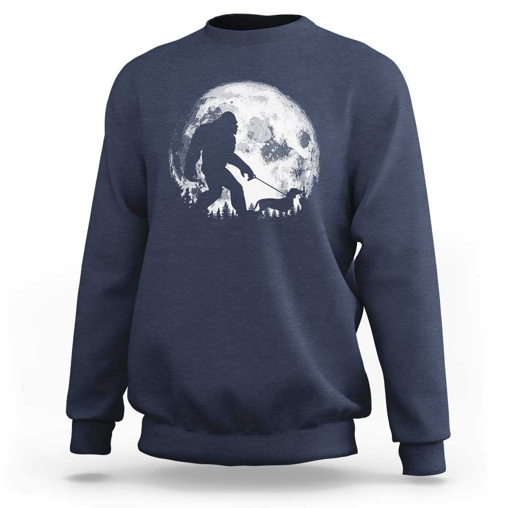 Bigfoot Walking Dachshund Sweatshirt Funny Doxie Wiener Sasquatch Night Stroll Full Moon - Wonder Print Shop