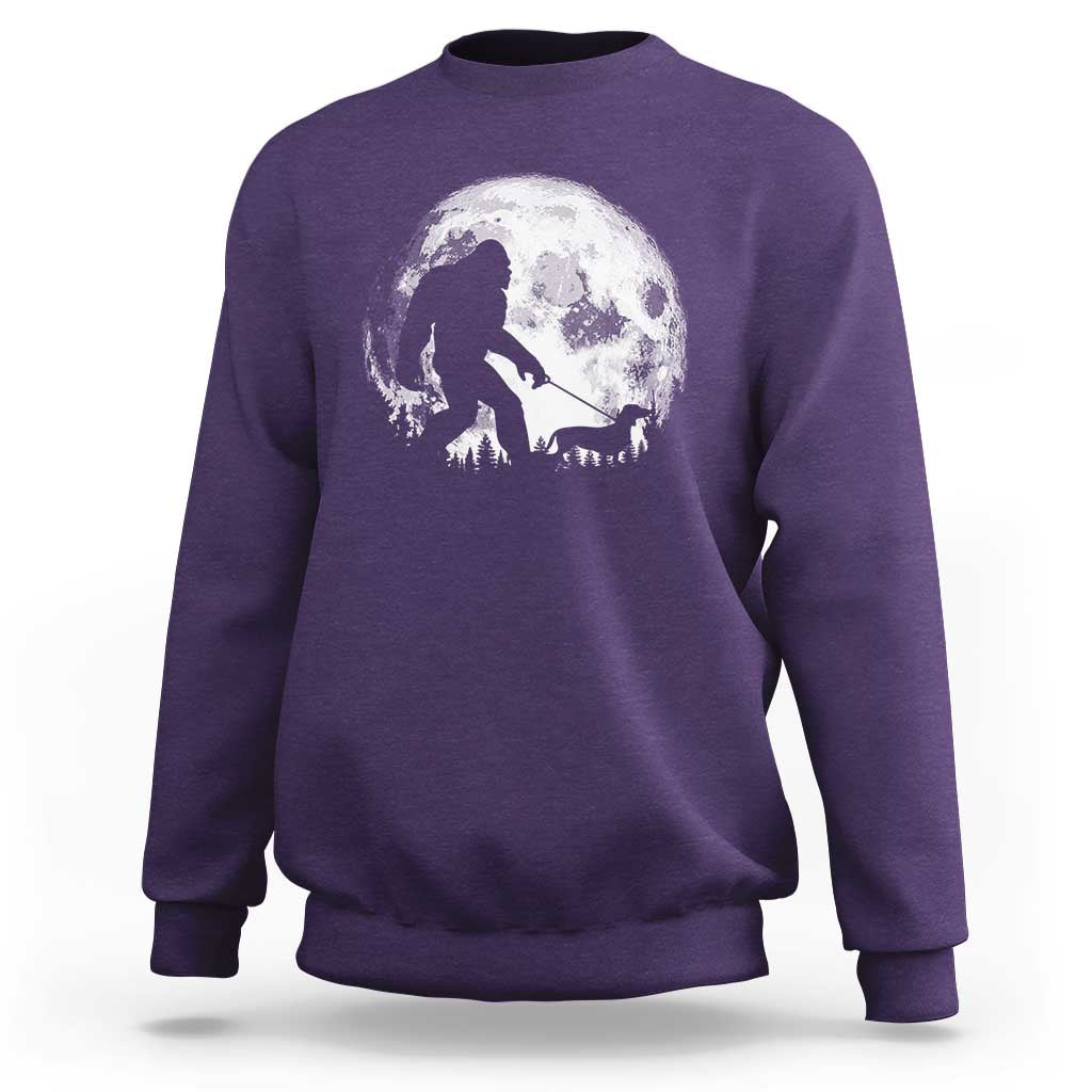 Bigfoot Walking Dachshund Sweatshirt Funny Doxie Wiener Sasquatch Night Stroll Full Moon - Wonder Print Shop