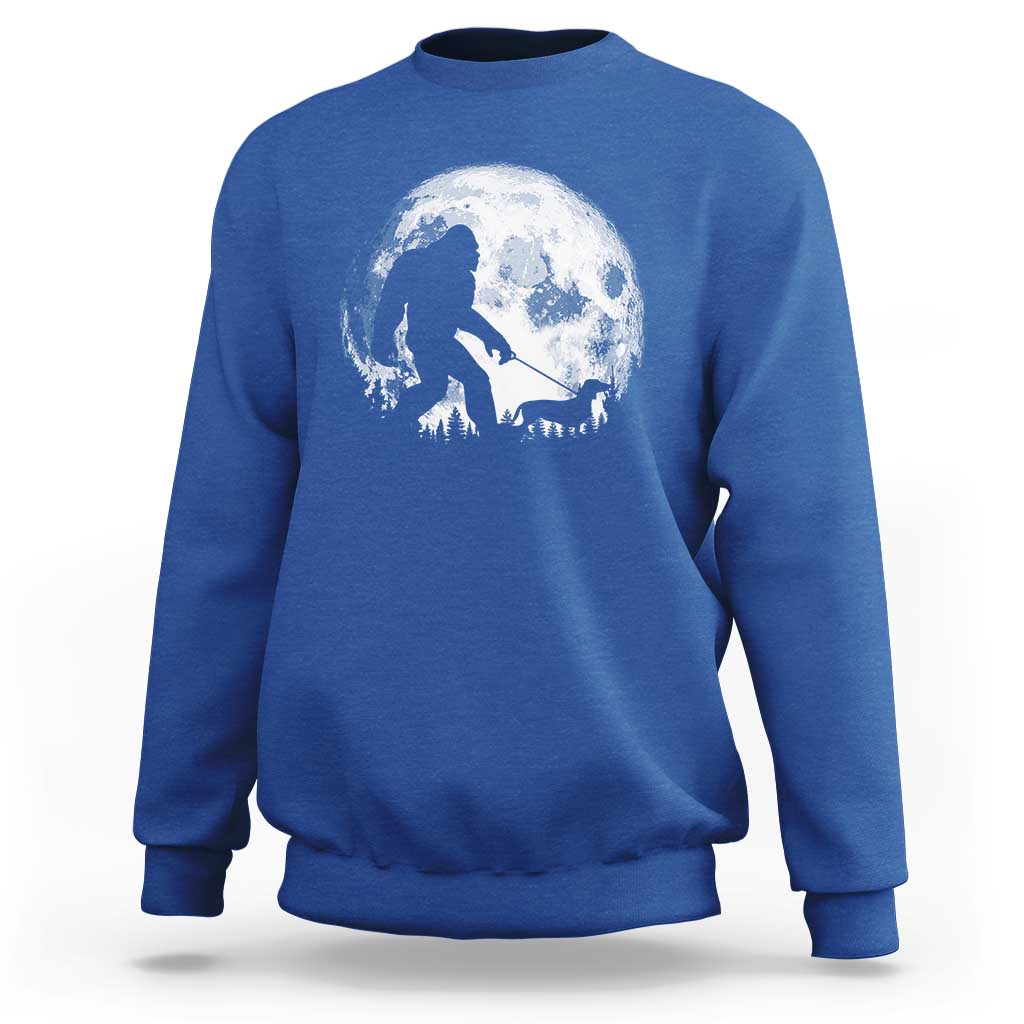 Bigfoot Walking Dachshund Sweatshirt Funny Doxie Wiener Sasquatch Night Stroll Full Moon - Wonder Print Shop