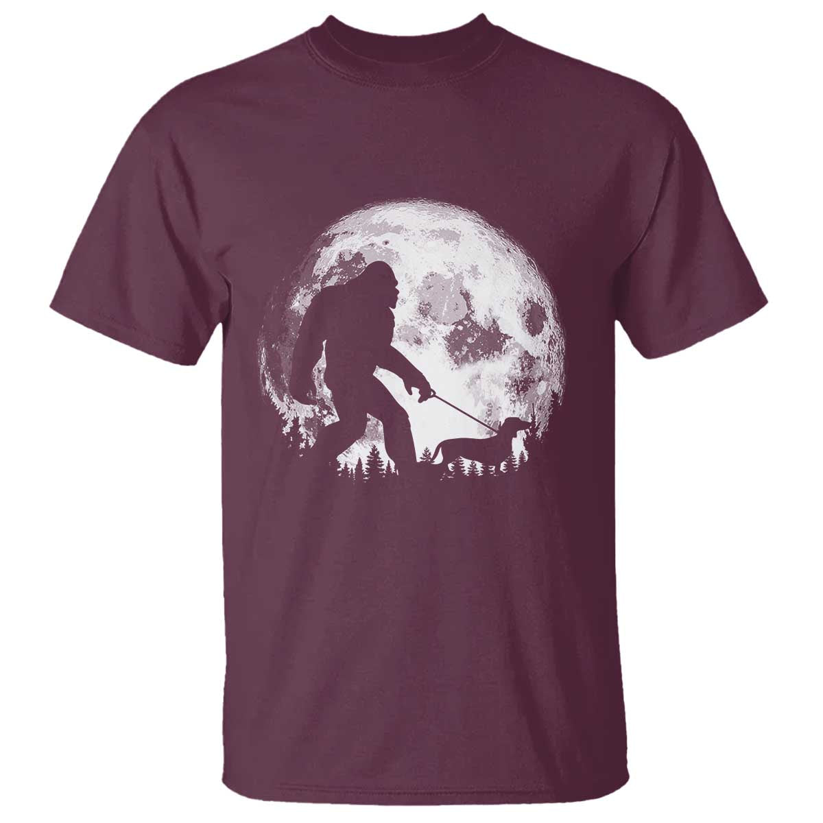 Bigfoot Walking Dachshund T Shirt Funny Doxie Wiener Sasquatch Night Stroll Full Moon - Wonder Print Shop