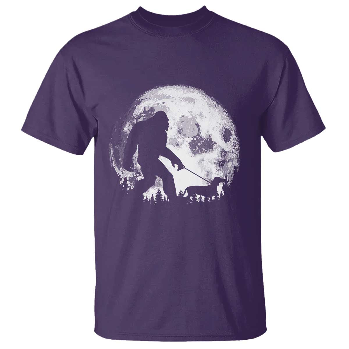 Bigfoot Walking Dachshund T Shirt Funny Doxie Wiener Sasquatch Night Stroll Full Moon - Wonder Print Shop
