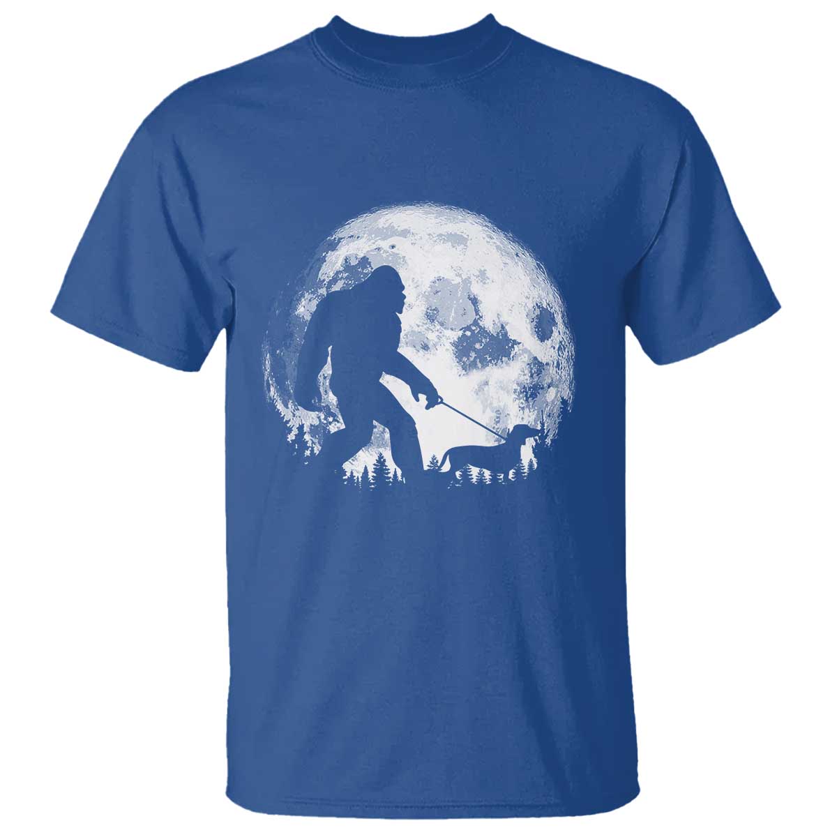 Bigfoot Walking Dachshund T Shirt Funny Doxie Wiener Sasquatch Night Stroll Full Moon - Wonder Print Shop