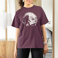 Bigfoot Walking Dachshund T Shirt For Women Funny Doxie Wiener Sasquatch Night Stroll Full Moon - Wonder Print Shop